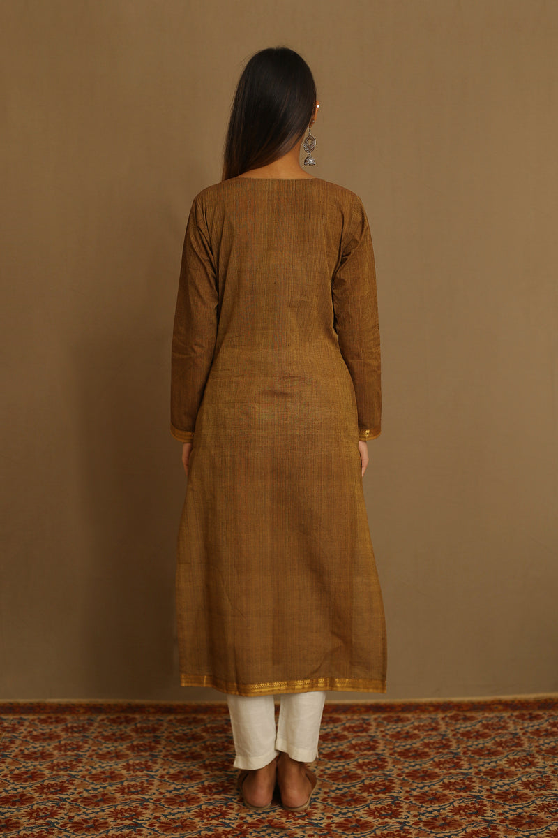 Round Neck Plain Mangalagiri And Ikkat Border Long Frock, Size: 40 at Rs  750/piece in Pochampalle