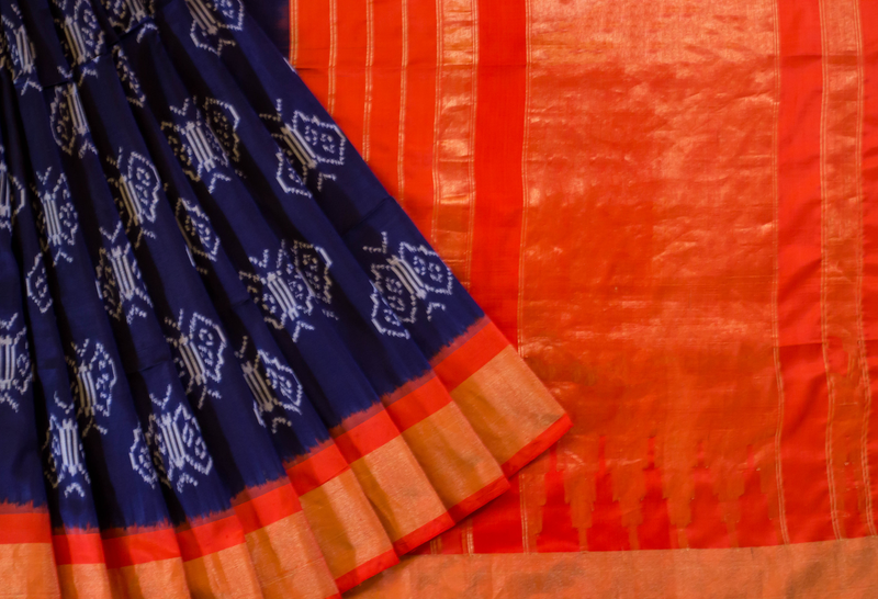 Navy Blue Pochampally Silk