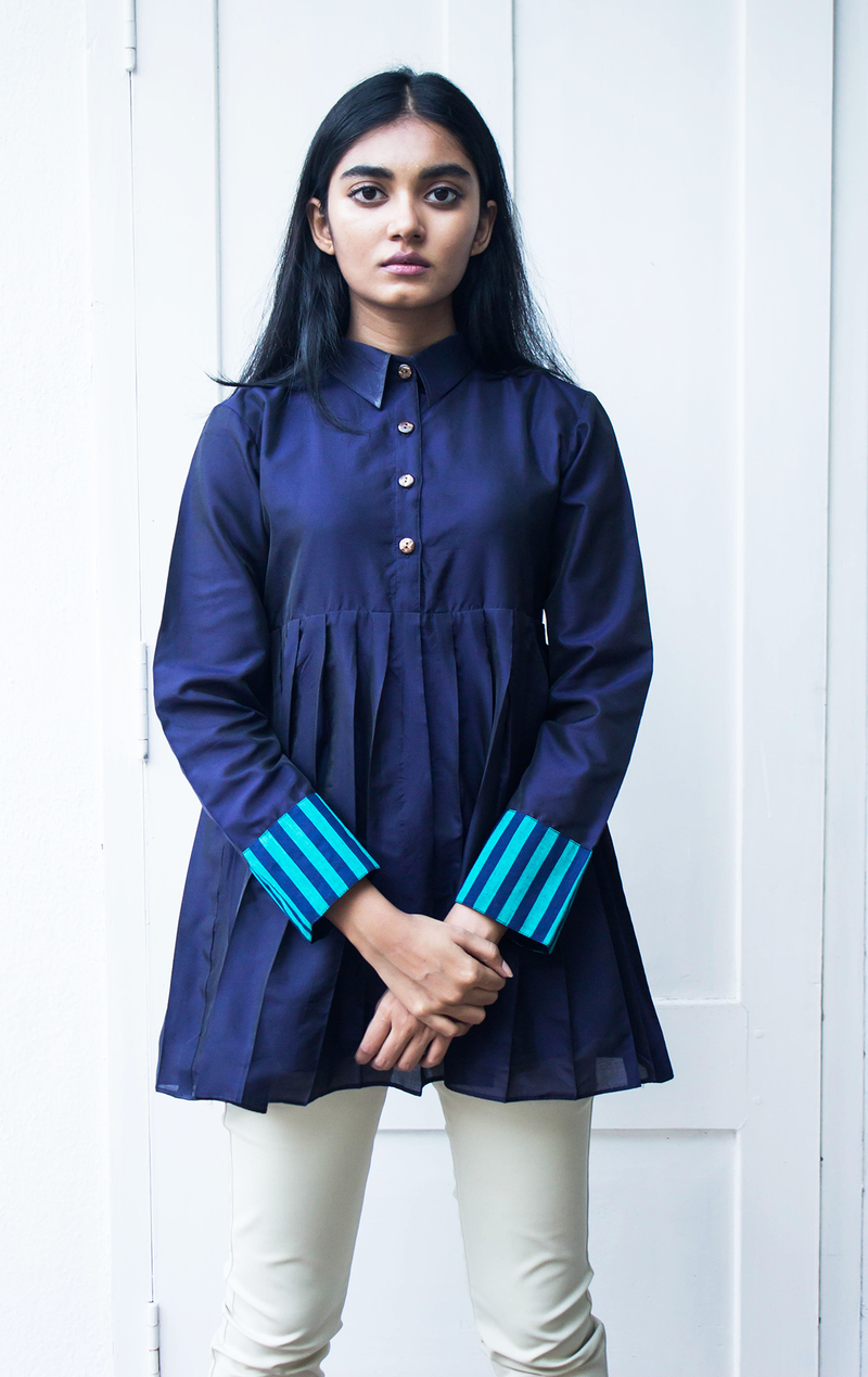 Navy Blue Silk Top