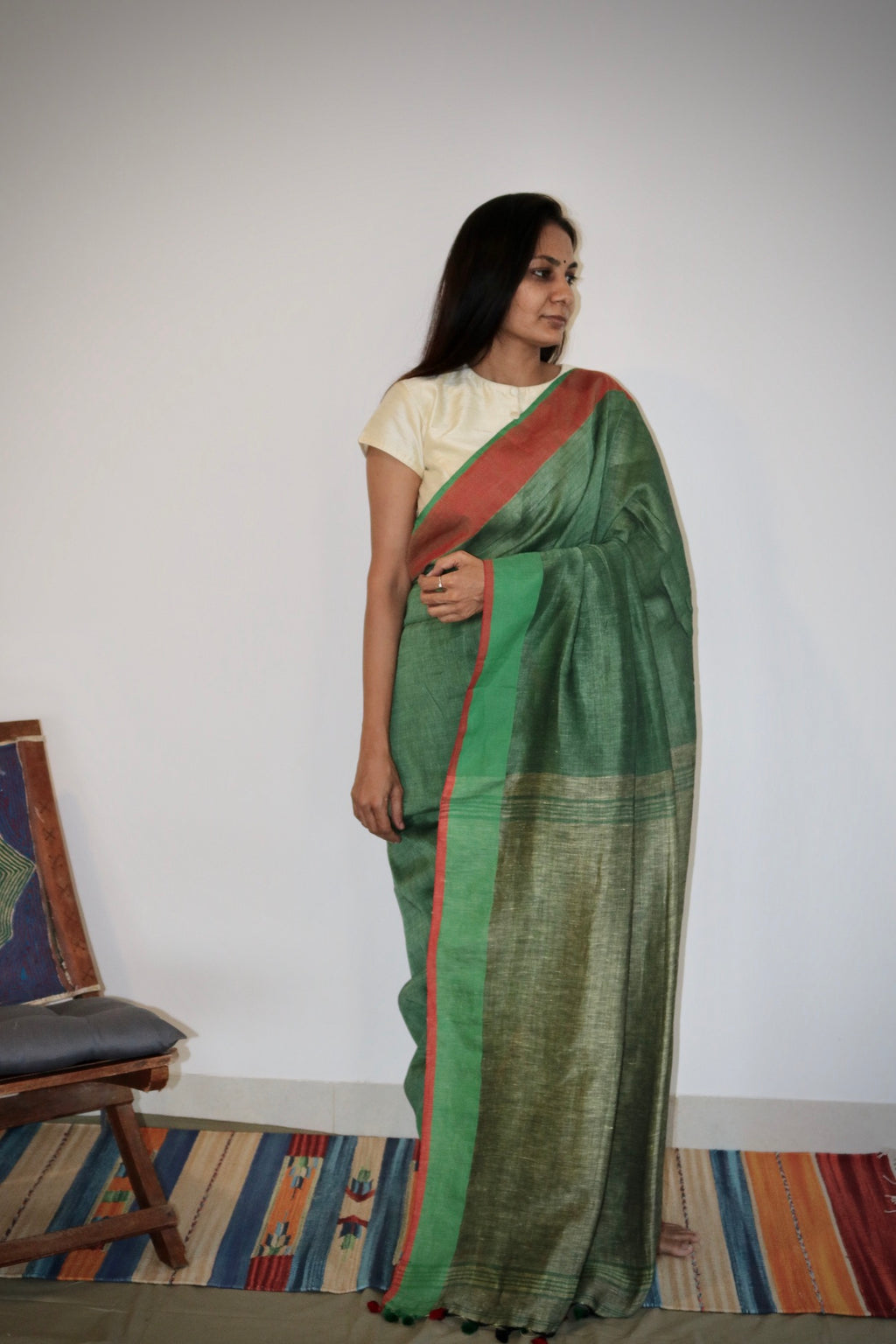 SAGE GREEN LINEN SAREE