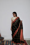 BLACK CHECKS LINEN SAREE