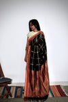 BLACK CHECKS LINEN SAREE