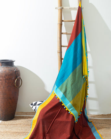 WHITE & BLUE LINEN SAREE