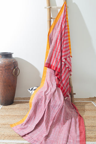 BLUSH WITH YELLOW LINEN SAREE