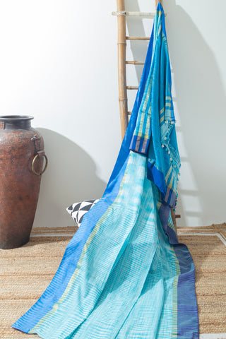 BLACK & BLUE BORDER LINEN SAREE