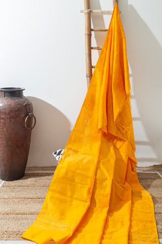 BLUSH WITH YELLOW LINEN SAREE