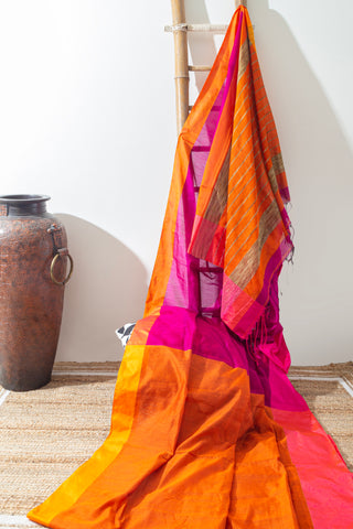 BLUSH WITH YELLOW LINEN SAREE