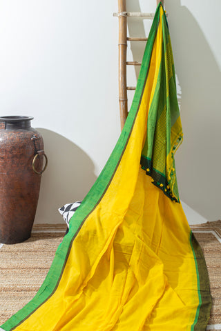 BLUSH WITH YELLOW LINEN SAREE