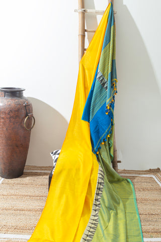 BLUSH WITH YELLOW LINEN SAREE