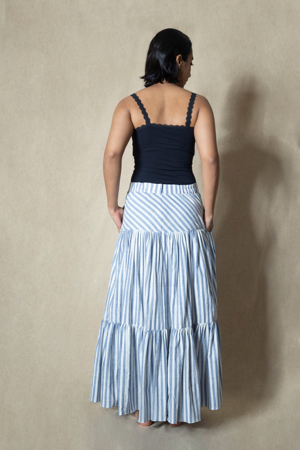 STRIPED TIERED SKIRT